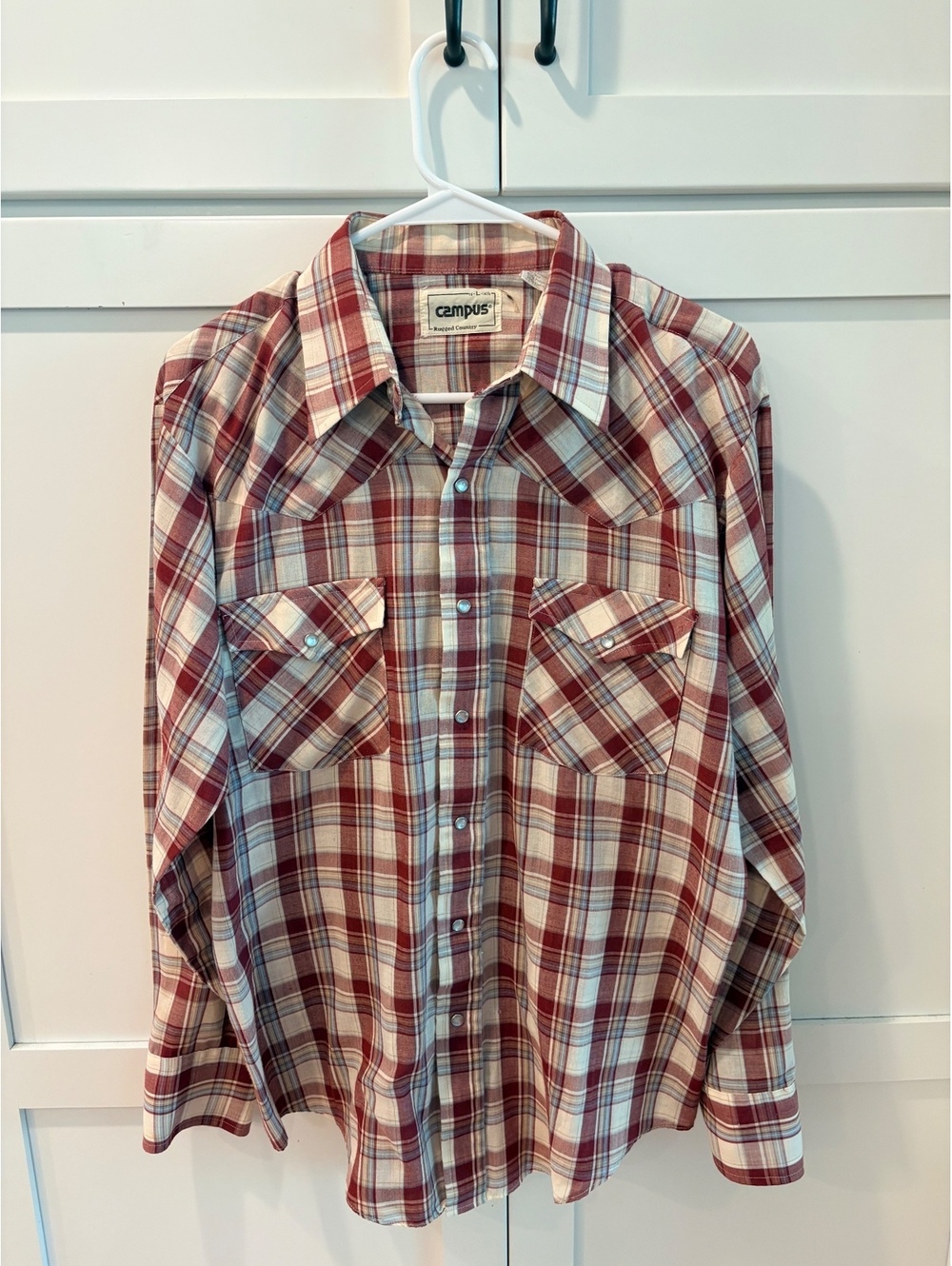 Vintage Campus Rugged Country Men's Long Sleeve Plaid Western Shirt Size L